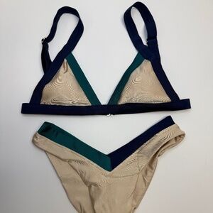 Heat Luxe “Gin-Gin” Colorblock 2 Piece Triangle Top and Cheeky Bottoms Size S
